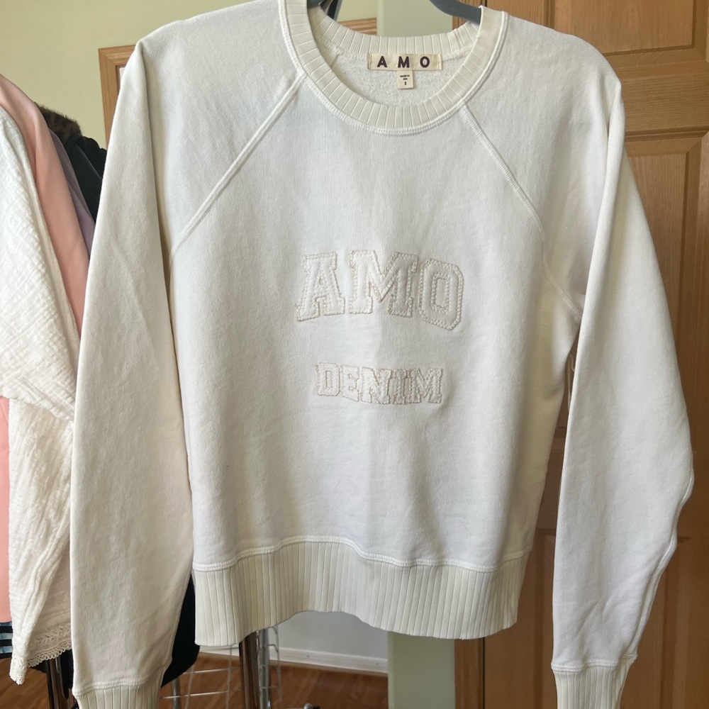 NWT AMO Denim Lauryl Sweatshirt Size Small in Eggshell MRSP $175